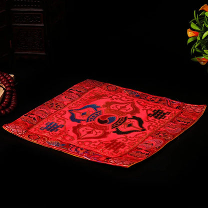 21cm Tibetan Buddhist Utensils Embroidery Eight Auspicious Crosses Cloth Mat