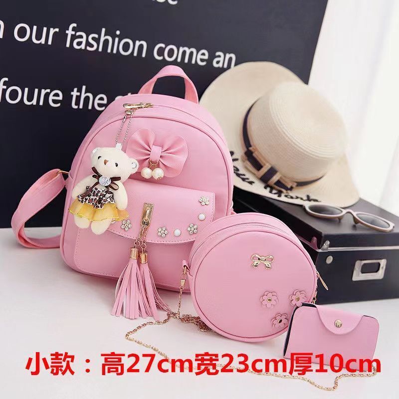 Leather Three Piece Backpack Sets Women Fashion Leather Backpack Card Holder 1PC
