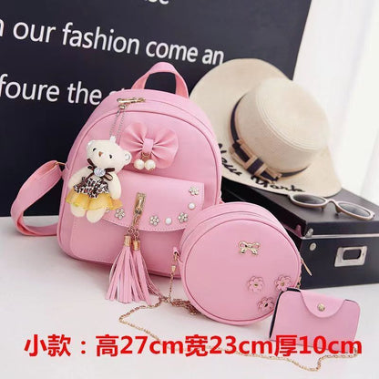 Leather Three Piece Backpack Sets Women Fashion Leather Backpack Card Holder 1PC