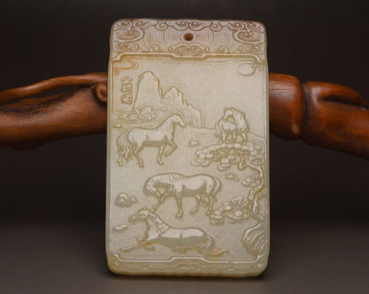 Chinese Beautiful Natural Hetian Jade Carved Horse Statue Exquisite Jade Pendant