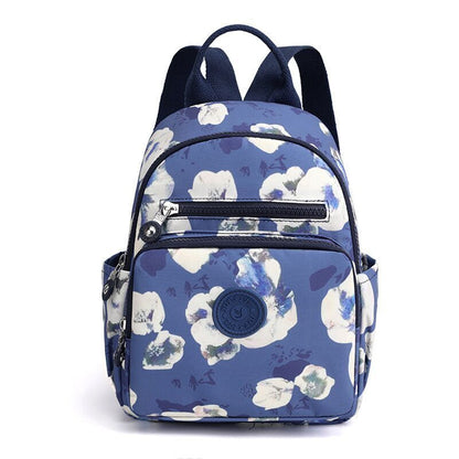 Small Backpack Flower Printing Shoulder Bag Waterproof Nylon Rucksack 20L Zipper