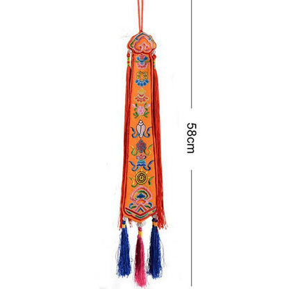 58cm Buddhism Prayer Flags Eight Auspicious Pattern Wall Hang Tambourine Banner