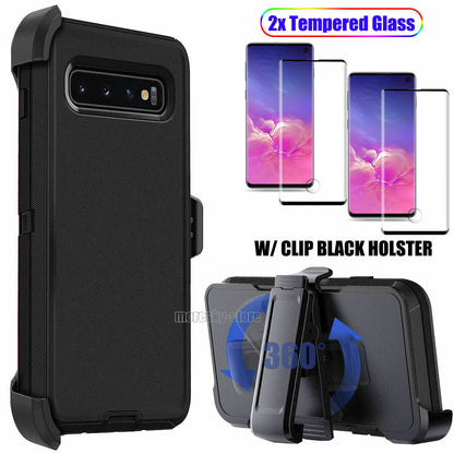 For Samsung Galaxy S10/+/S10e Case, Clip Holster Cover, Tempered Glass Protector
