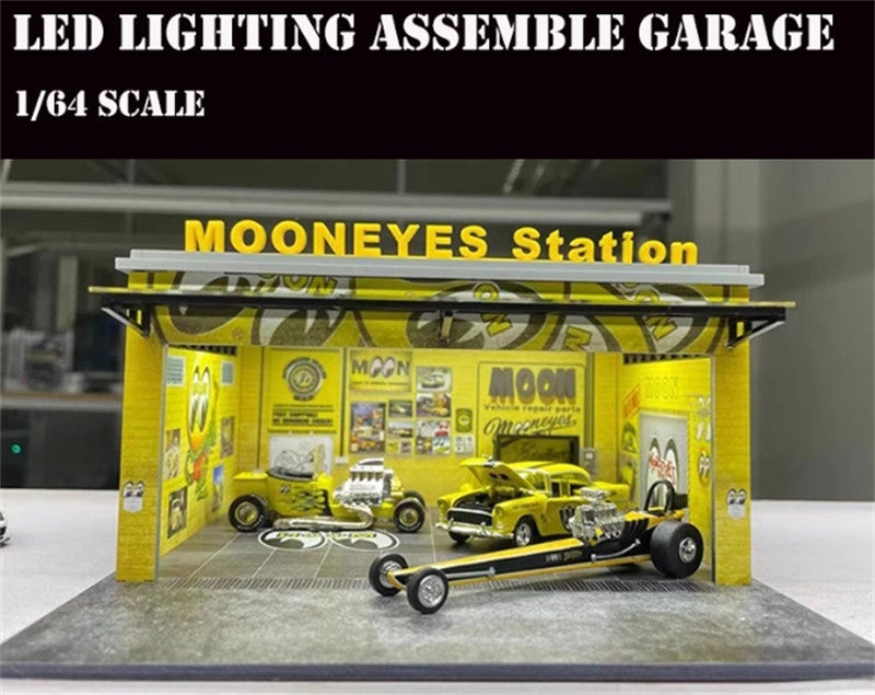 1:64 Scale 3D LED Light Scene Model Garage for Car Display Model Collection Gift