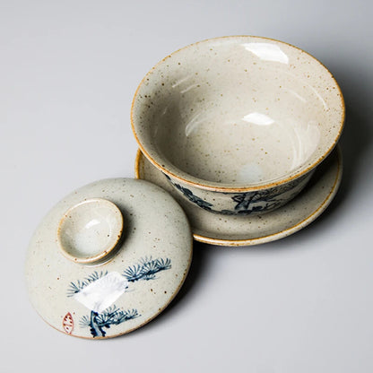 120ml Hand Painted Gaiwan For Tea Plum Pottery Tureen With Lid Teaware Pine