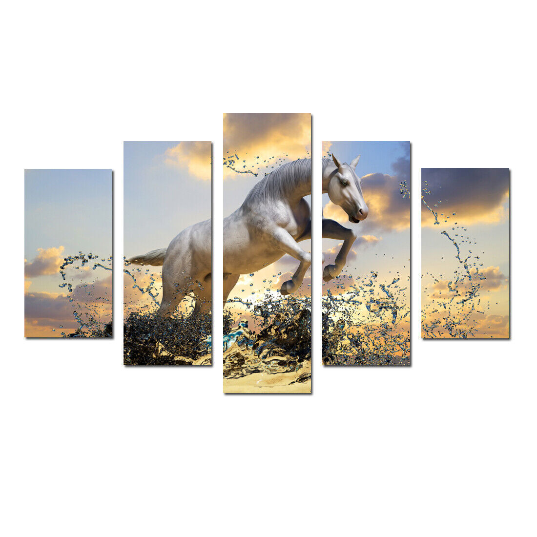 Animal Horses Running 5 Pieces Canvas Print Wall Art Picture Home Decor Posters