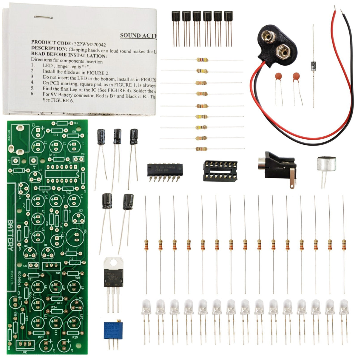 Sound Activated Soldering Practice Kit, Clap your Hands to Turn On the LEDs