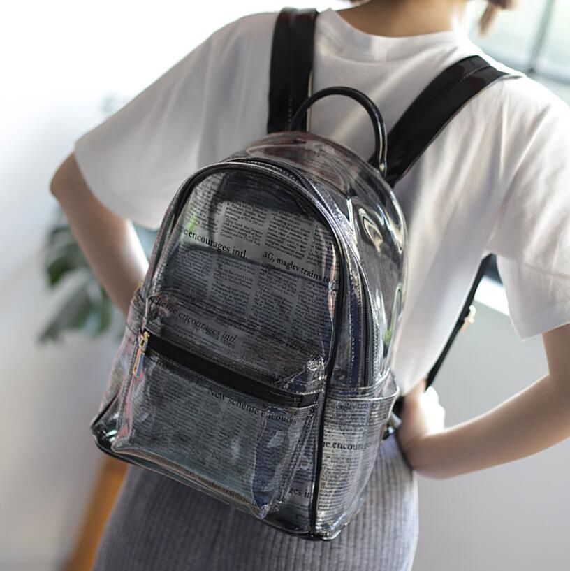 Waterproof Backpack Leisure Beach Bag Transparent Purse Split Leather 27*33*13CM