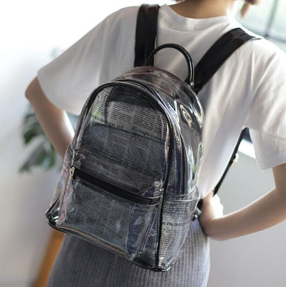Waterproof Backpack Leisure Beach Bag Transparent Purse Split Leather 27*33*13CM