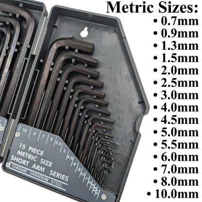 30 Piece Hex Wrench Set, Popular Inches and Metric Sizes with Gray Storage Case