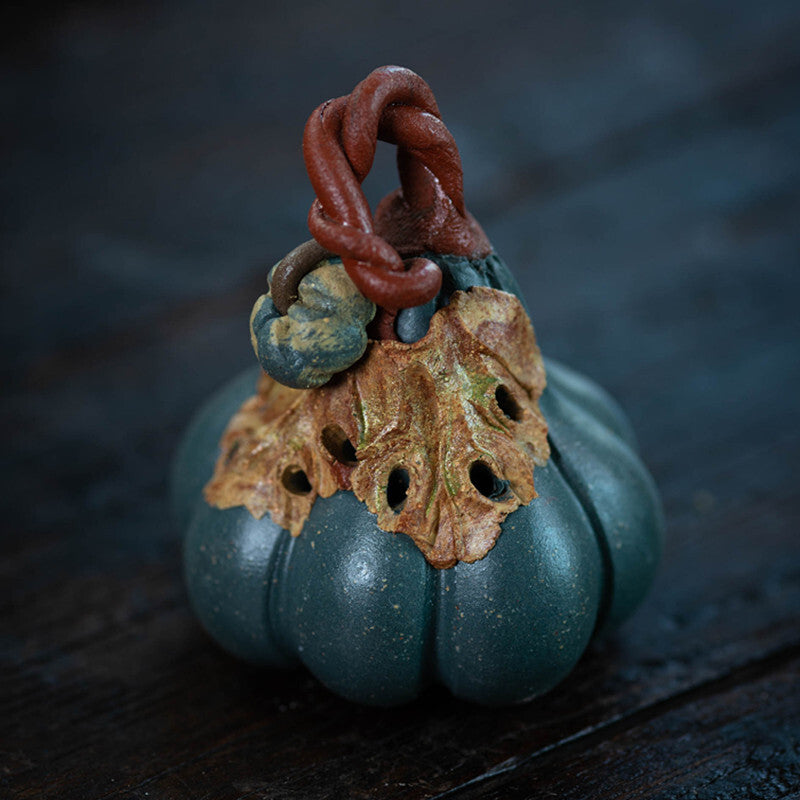 Yixing Purple Sand Tea Pet Pumpkin Handmade Clay Painted Tea Set Sculpture
