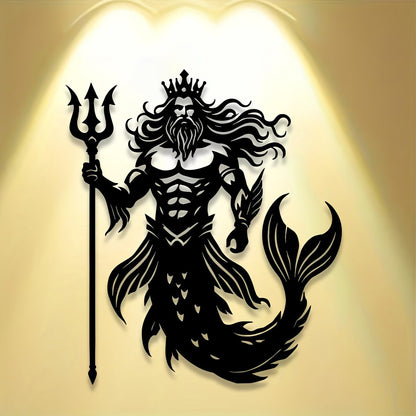 Nautical Metal Merman Wall Art - Intricate Poseidon Trident for Modern Home