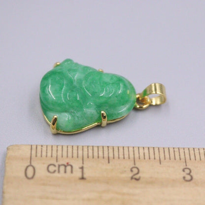 New 18K Yellow with Green Jade Buddha Pendant 1.10Inch H 佛