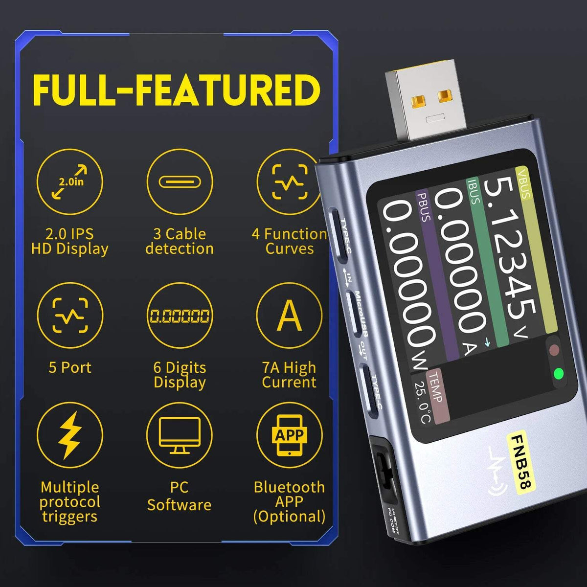 FNIRSI FNB58 USB Fast Charge Tester USB Voltage Current Meter Voltmeter Ammeter