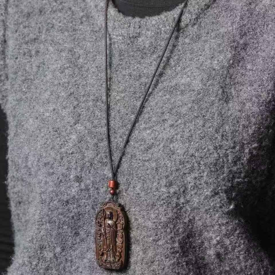 Agarwood Ksitigarbha Buddha Wood Carving Pendant | Buddhist Amulet