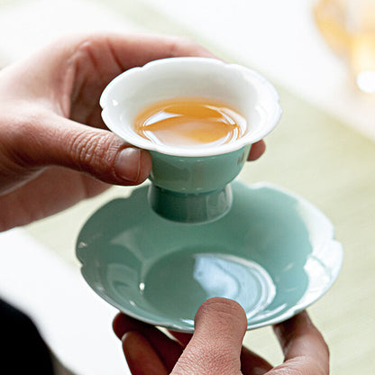 35ml Sunflower Shaped Tea Cup Saucer Ceramic Afternoon Household Kung Fu Tea Set