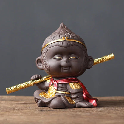 1PC Handmade Purple Clay Monkey King Figurine Tea Play Tea Pets Tea Table Decor