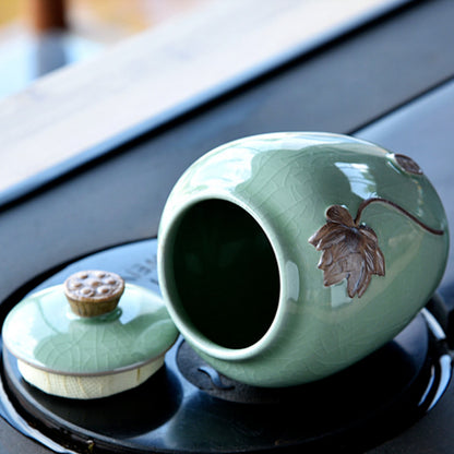 Exquisite Chinese Ceramic Tea Caddy Tea Canister Pot Sugar Coffee Bean Tea Jar