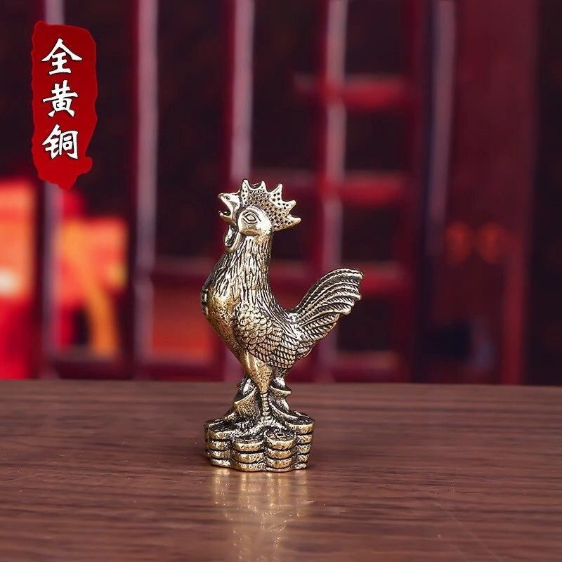 2.1" Solid Brass Chinese Zodiac Rooster Small Statue Tea Pet Lucky Ornament