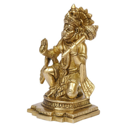 Brass Hindu God Lord Hanuman Sitting in Blessing Posture Figurine Sculpture Idol