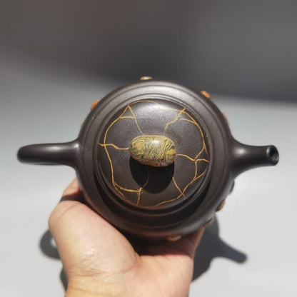Vintage Chinese Yixing Purple Clay Teapot Zisha Ceremony Collectible Calligraphy