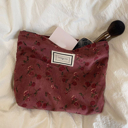 Corduroy Plaid Flower Cosmetic Lipstick Case Travel Makeup Bag 17*10*7/25*18*5CM