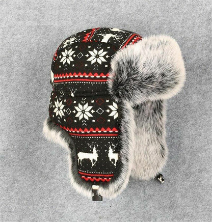 thick knitted cap windproof winter warm hat printed snowflake pattern earmuff