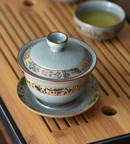 Gaiwan Cup Bowl Geyao Craft Crackle Glaze Porcelain Tureen Tea Bowl with Saucer