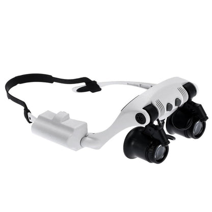 8 Lens Double Eye Jewelry Watch Repair Magnifier Loupe Glasses With LED Light