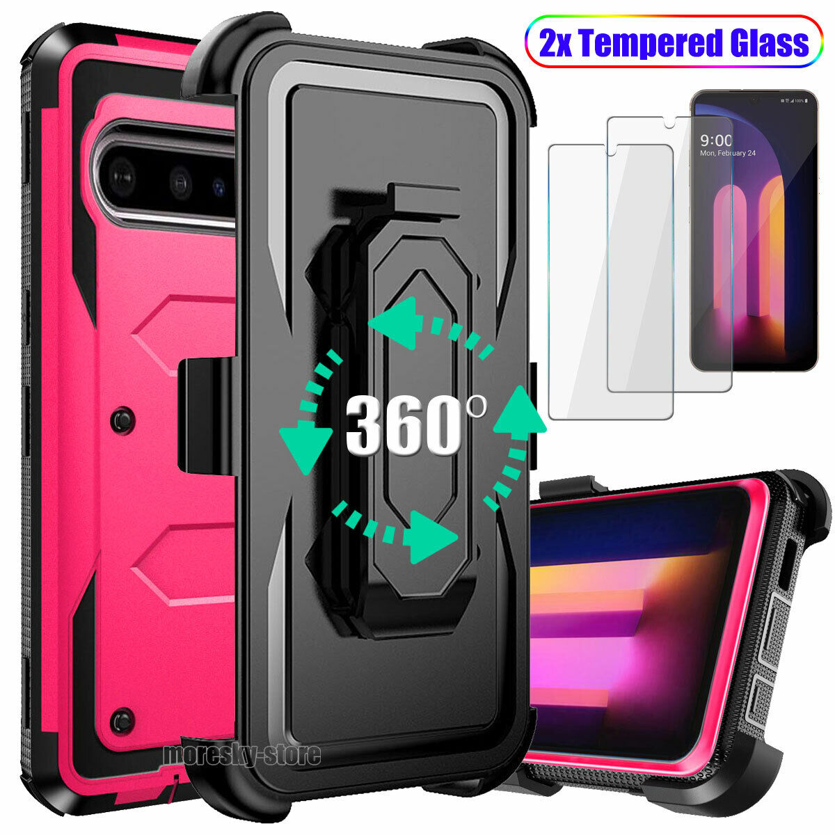 Case For LG V60 ThinQ 5G Clip Belt Stand Rubber Cover / Tempered Glass Protector