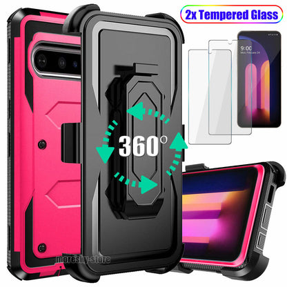 Case For LG V60 ThinQ 5G Clip Belt Stand Rubber Cover / Tempered Glass Protector