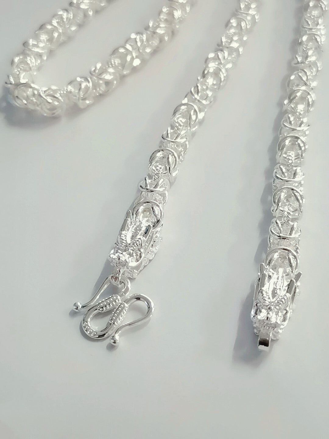 Men's 925 Sterling Solid Silver Necklace Classic Round Faucet Dragon Jewelry