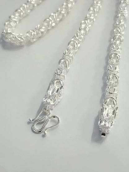 Men's 925 Sterling Solid Silver Necklace Classic Round Faucet Dragon Jewelry