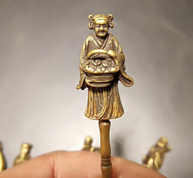8pcs Exquisite Chinese Old Brass Handmade Carved Eight Immortals Small Spoon