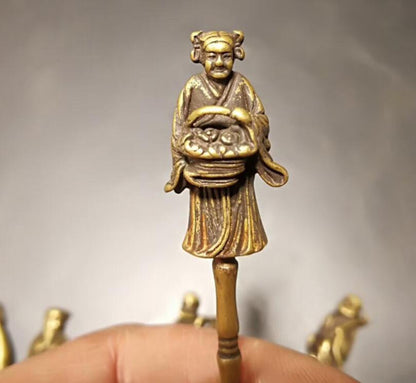 8pcs Exquisite Chinese Old Brass Handmade Carved Eight Immortals Small Spoon