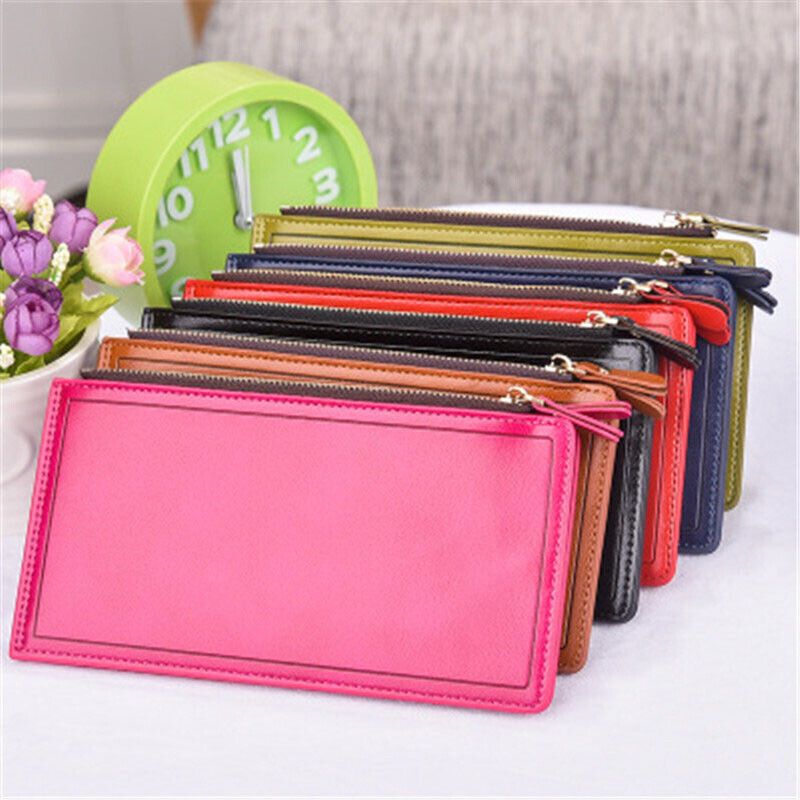 Unisex Long Zipper Wallet Card&ID Bag Clamps Purse Genuine Male&female Cash Clip