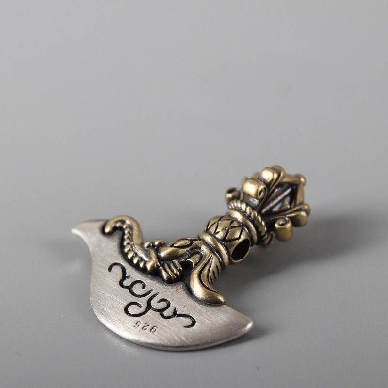 Tibetan Vajra Axe Cloud Back Bead Handmade Silver DIY Prayer Bead Accessory