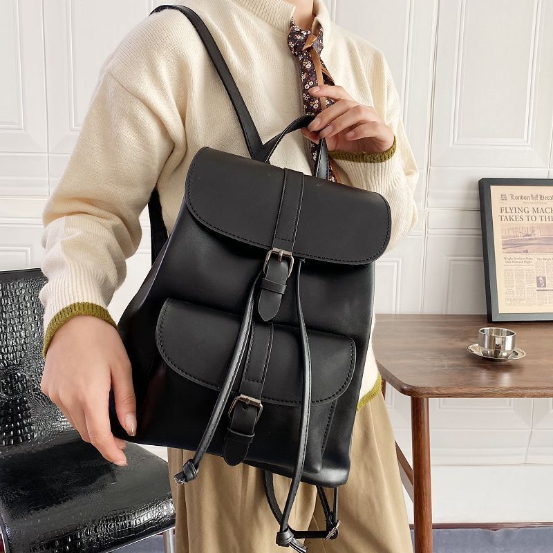 Women Drawstring Backpack Synthetic Leather School Bags Decoration Backpacks 1PC