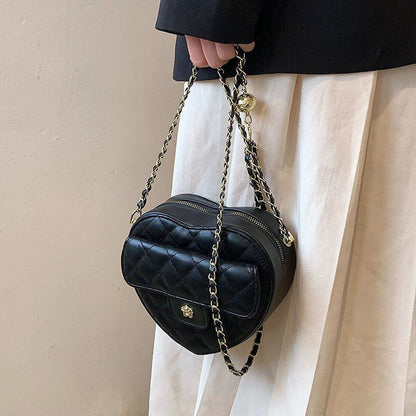 Synthetic Leather Chain Crossbody Bags Heart Shape Handbag Summer Shoulder Purse