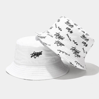 Graffiti Letter Bucket Hat Cap Double-sided Fisherman's Cap Men Women Cotton
