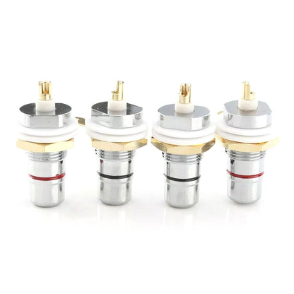 4x Rhodium RCA Socket Set Female Panel Mount Plug Audio DIY Terminal Chassis
