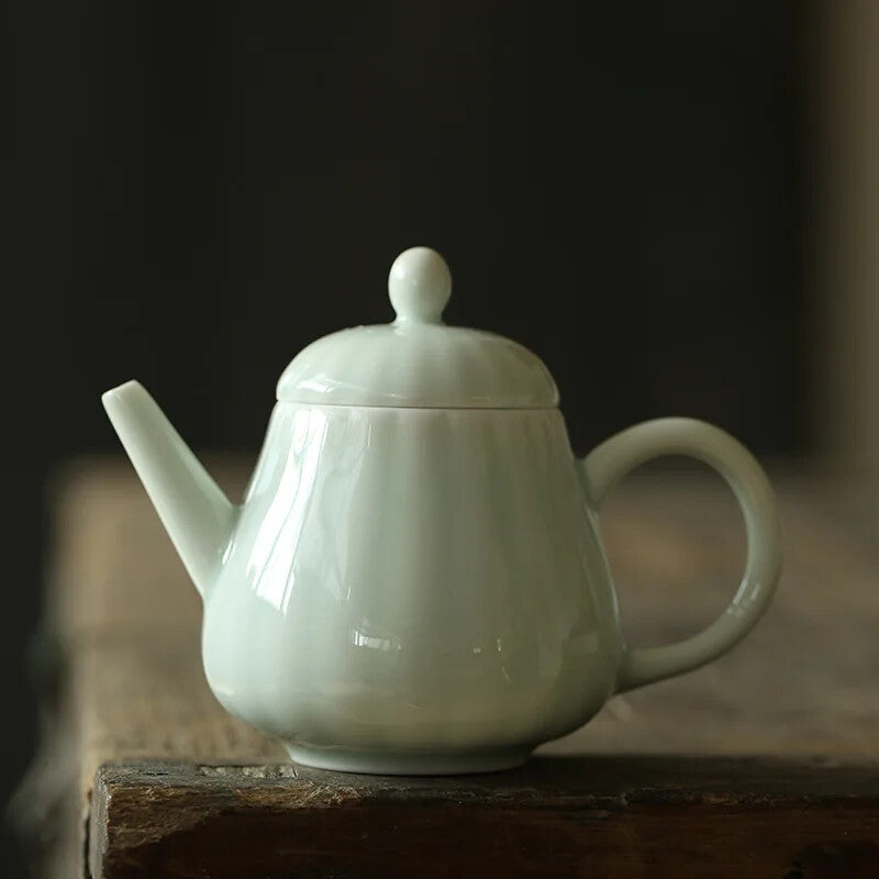 1pc 4.92" White Porcelain Celadon Ceramic Teapot Filter Simple Retro Teapot Gift