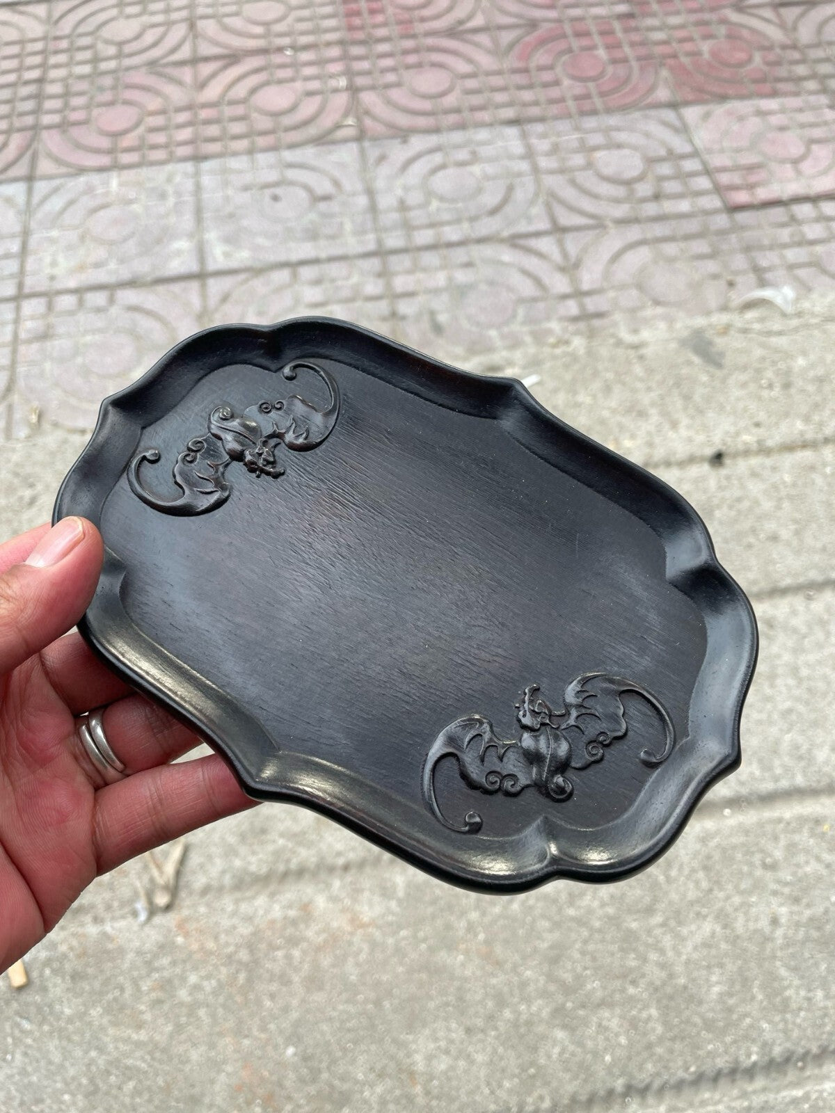Exquisite Hand-carved Chinese Rosewood Bat Pattern Tea Tray