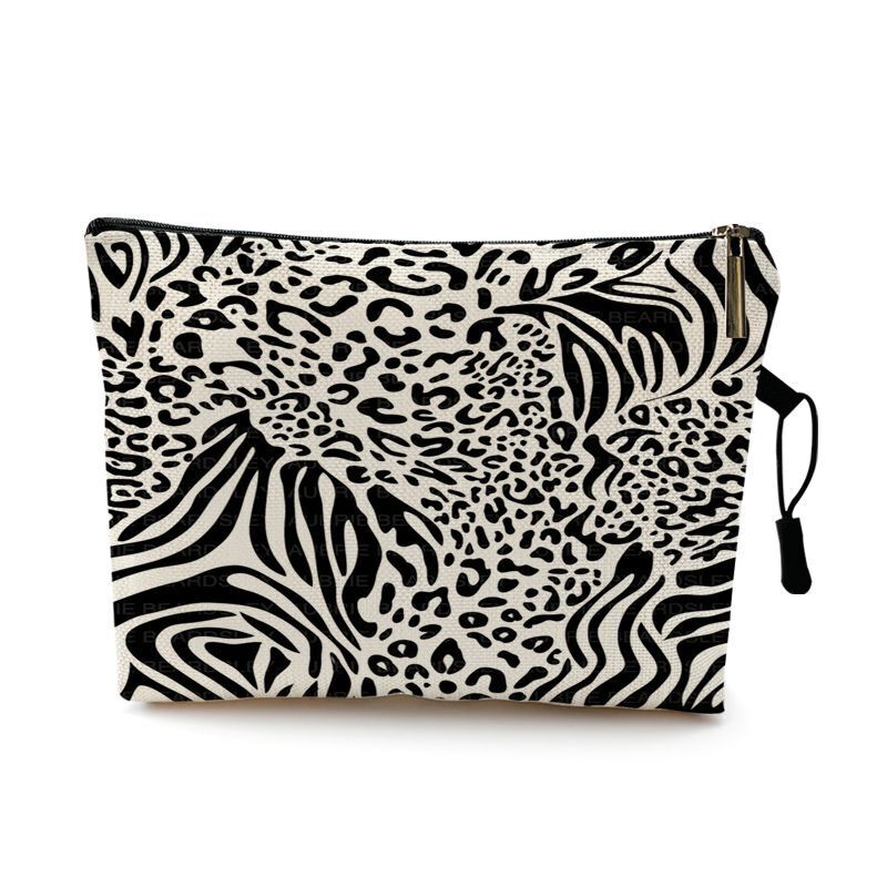 Water Resistant Makeup Bag Zebra Stripe Brown Pink Leopard Print Cosmetic Purse