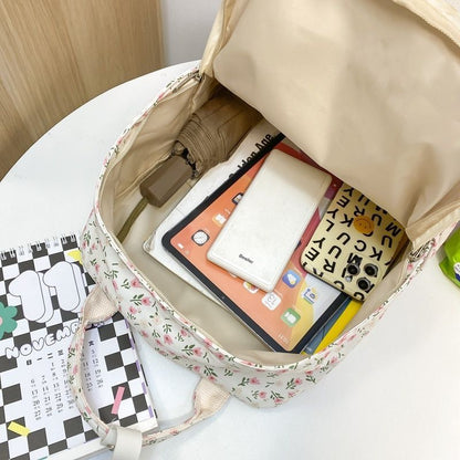Flower Print Waterproof Nylon Backpack Buckle Travel Bags Schoolbag 28*13*40 CM
