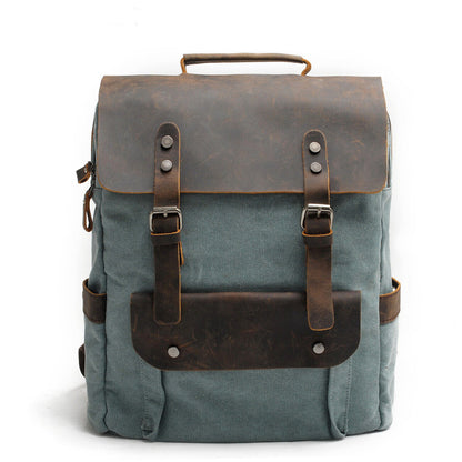 Vintage Real Leather Durable Canvas Backpack Rucksack Satchel 15" Laptop Bag
