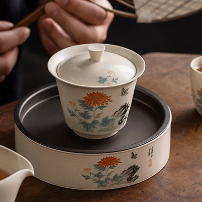 150ml Gaiwan Tea Ceramic Tureen Chinese Flower Bird Pattern Cup Tea Bowl Tea Set