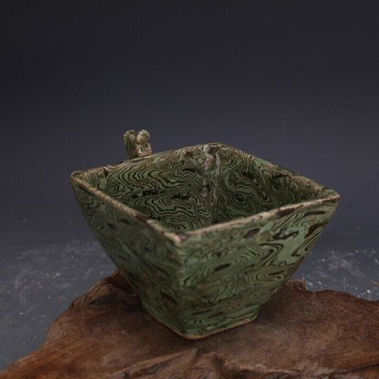 4" China antique Tang dynasty greenland Sifang Tea Bowl