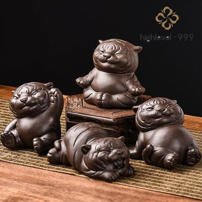 Chinese Purple Clay Tea Pet Luck Cute Tiger Handmade Crafts Home Zisha Tea Set