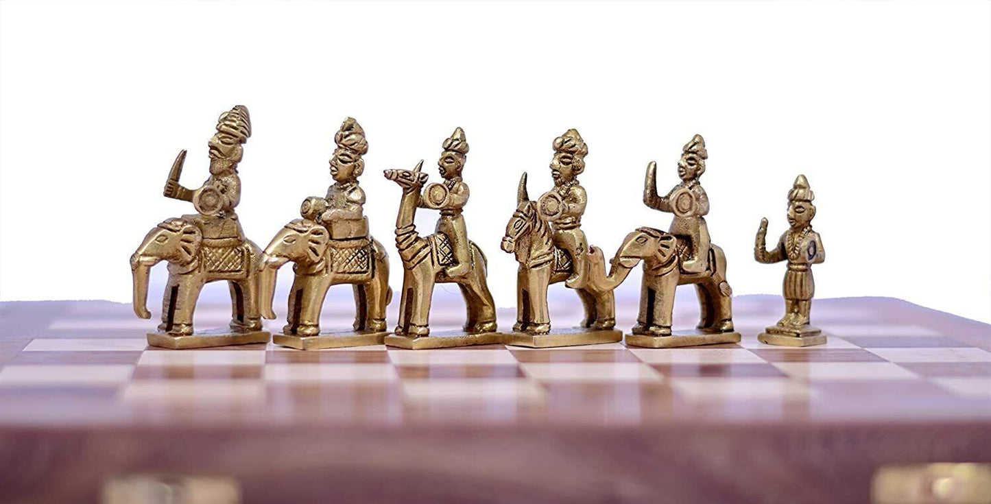 Copper and Golden Antique Wooden Folding Chess Set Board Game Set 14"x14"Folding